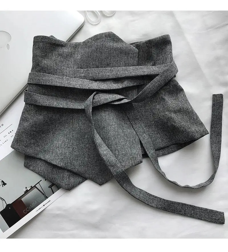 Fashion Corset Belt For Women Solid Drawstring Grey Korea Cummerbunds Irregular Casual Wid Female 240326