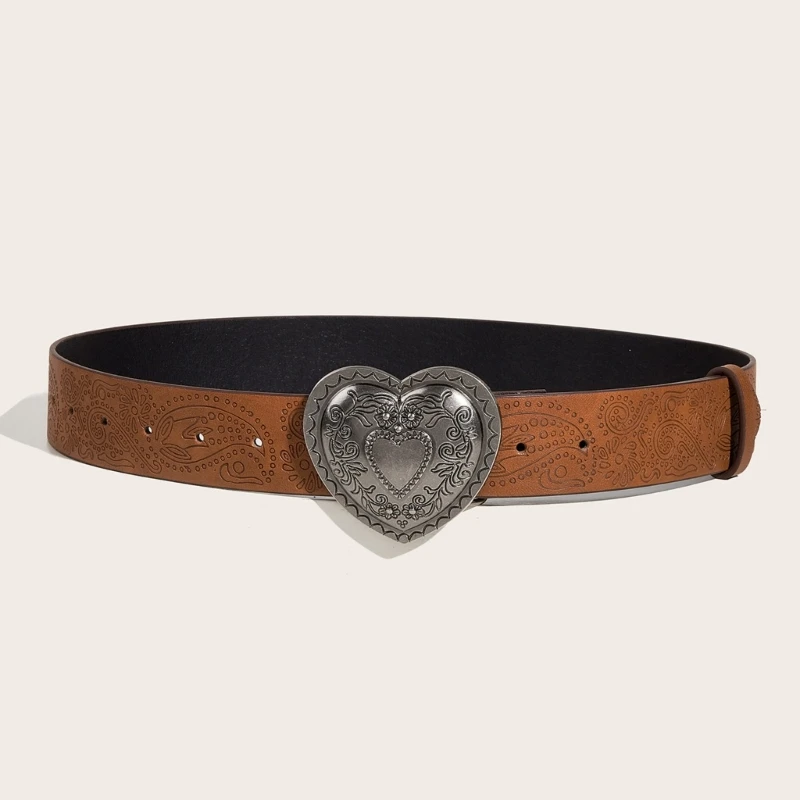 Waist Belts PU with Carved Heart Buckle Wide Adjustable Waist Belt Woman Girls Jeans Dresses Skirt Coat Waistband smile