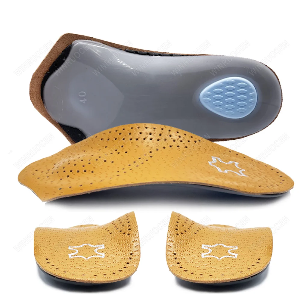 Orthotic 3/4 Insole Half Leather Arch Support For Shoes Men Women Flat Foot Corrector Pad Heel Pain Spur Relief O/X Leg Care smile