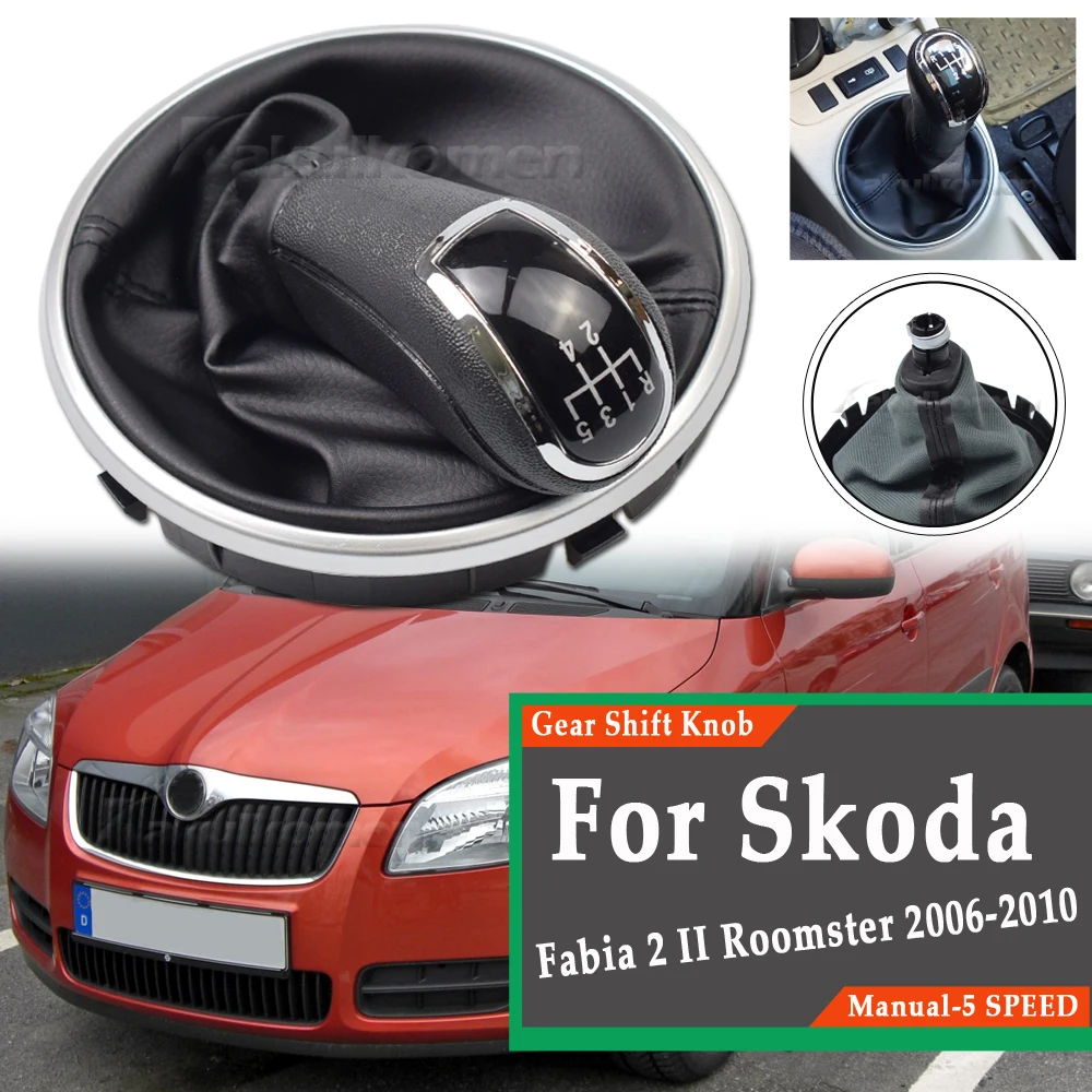 Skoda 2 For Fabia 2007 2008 2009 2010/Roomster 2006-2010 New 5 Speed Gear Shift Knob With Leather Gaiter Boot Cover smile