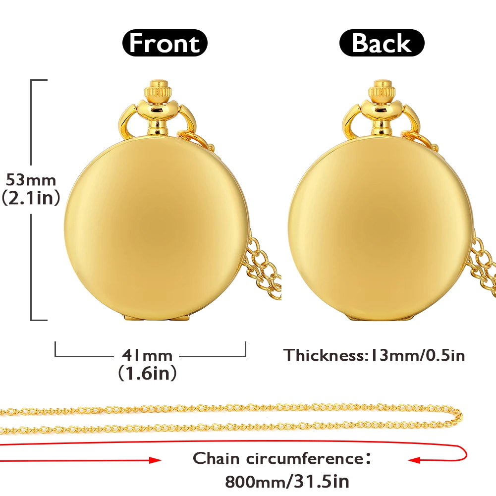 Pocket Golden Watch Necklace Double-sided Smooth Cover Bronze Pendant Pocket Watch Sier Quartz Clock Roman Numeral Dial smile