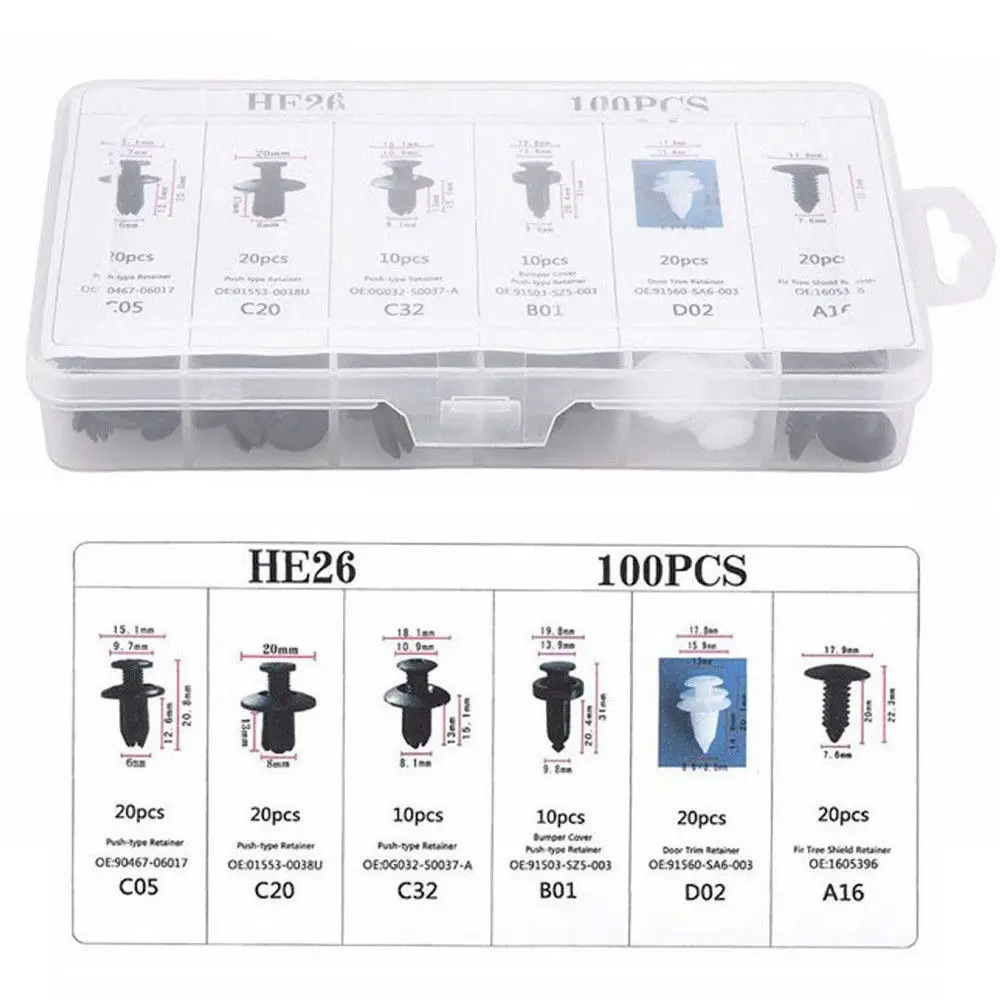 100pcs Mixed Auto Fastener Clip for MITSUBISHI Lancer EX 10 Lancer X Outlander ASX Colt Pajero Sport