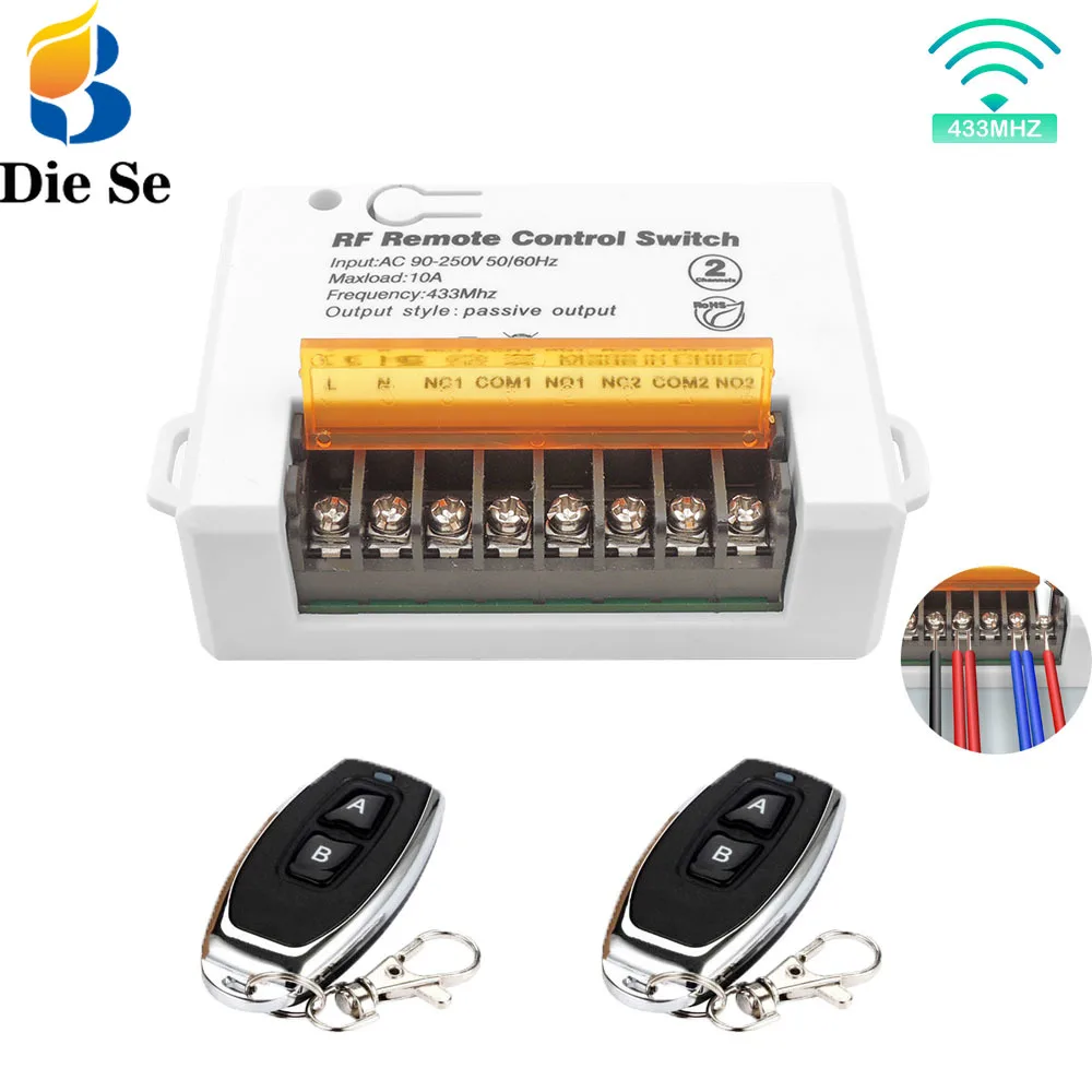 433Mhz Remote Control Switch for Light Universal Garage Gate Remote Control AC 85V 220V 110V 220V 2CH Big Relay Receiver