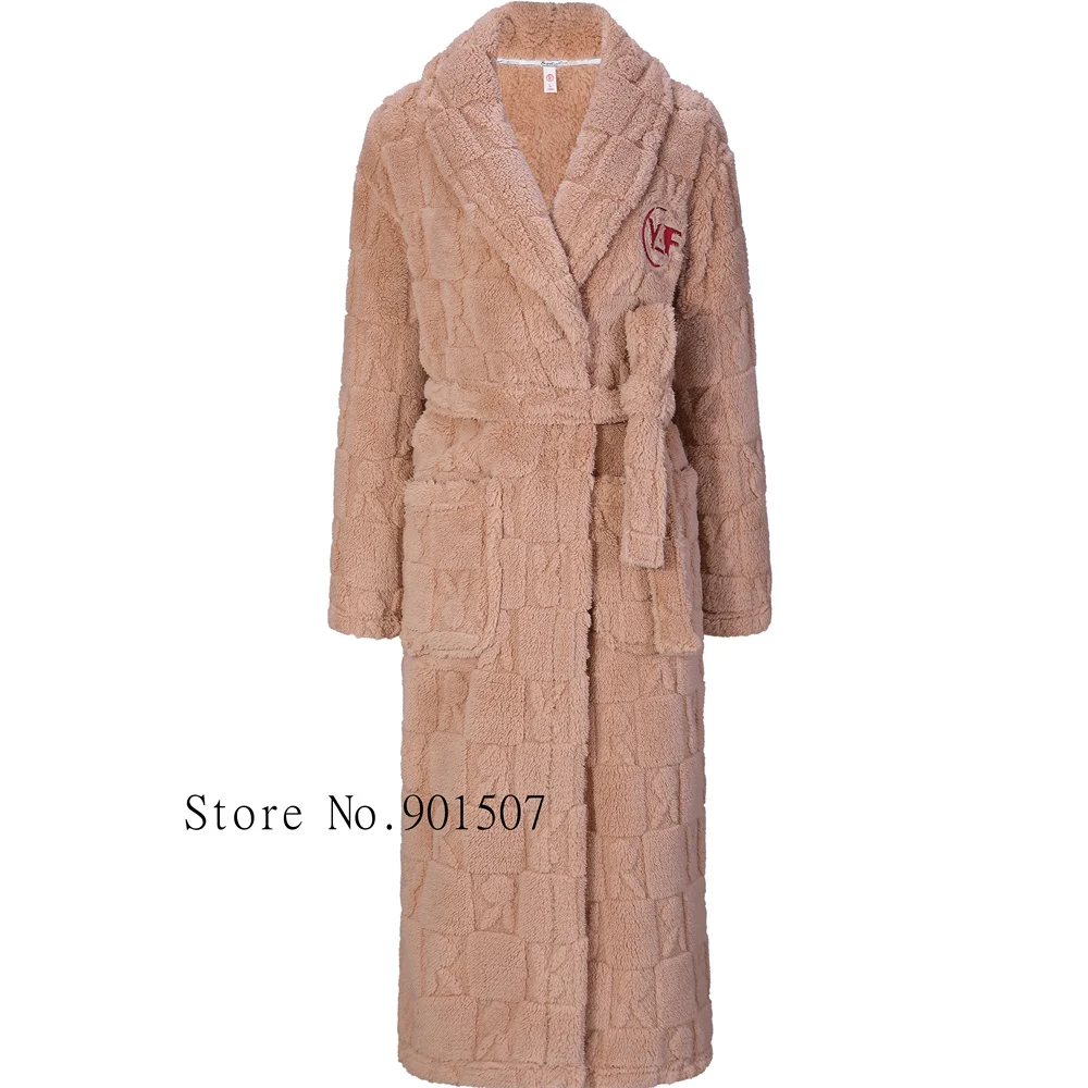 New Kimono Bathrobe Men Shower Robes Thicken Coral Fleece Robe Winter Long Nightwear Plus Size Peignoirs Women's Sleepwear