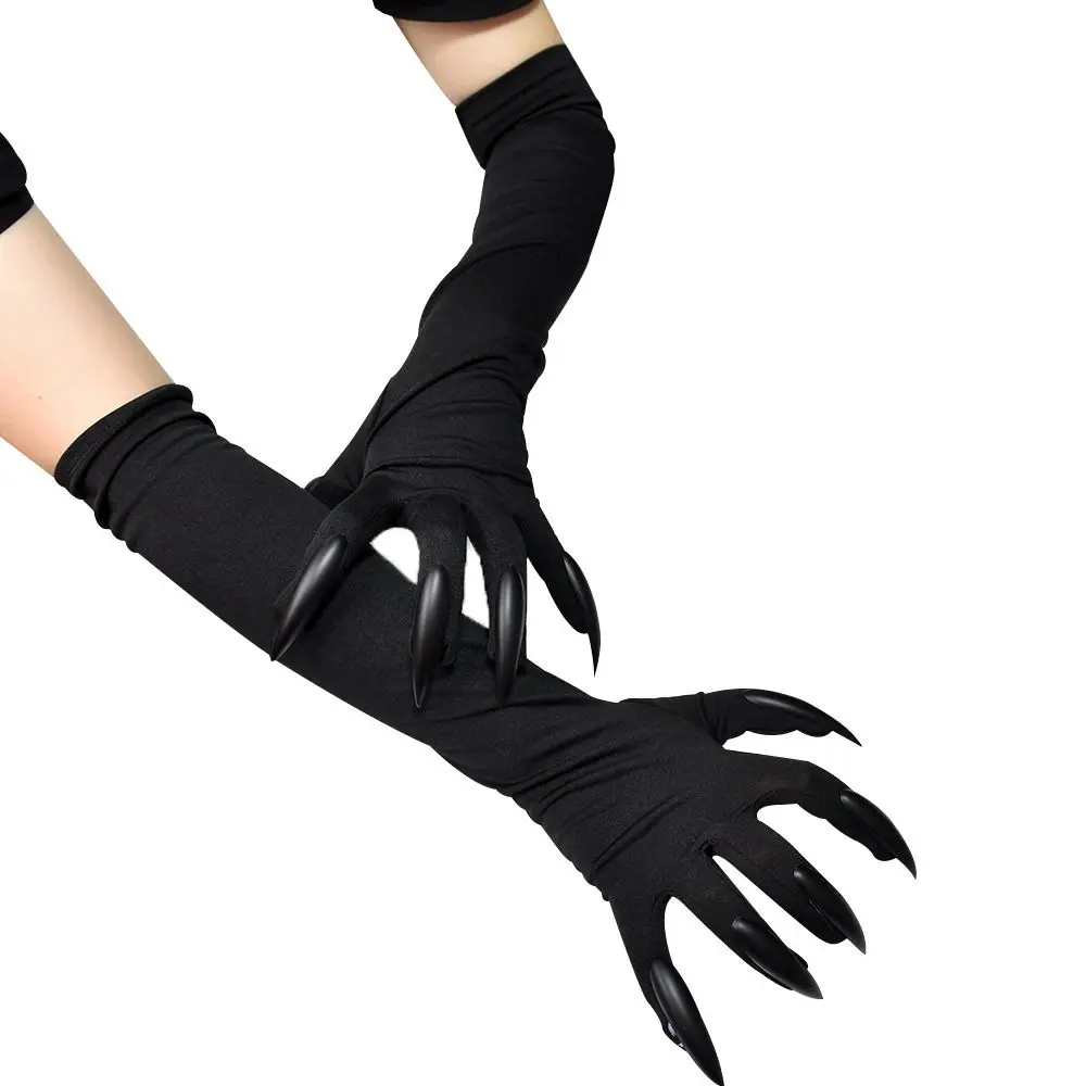 Cool Funny 2025 Long new Nails Black Sier Girls Ghost Claw Mittens Halloween Cosplay Gloves Fancy Props Witch Cosplay Costume