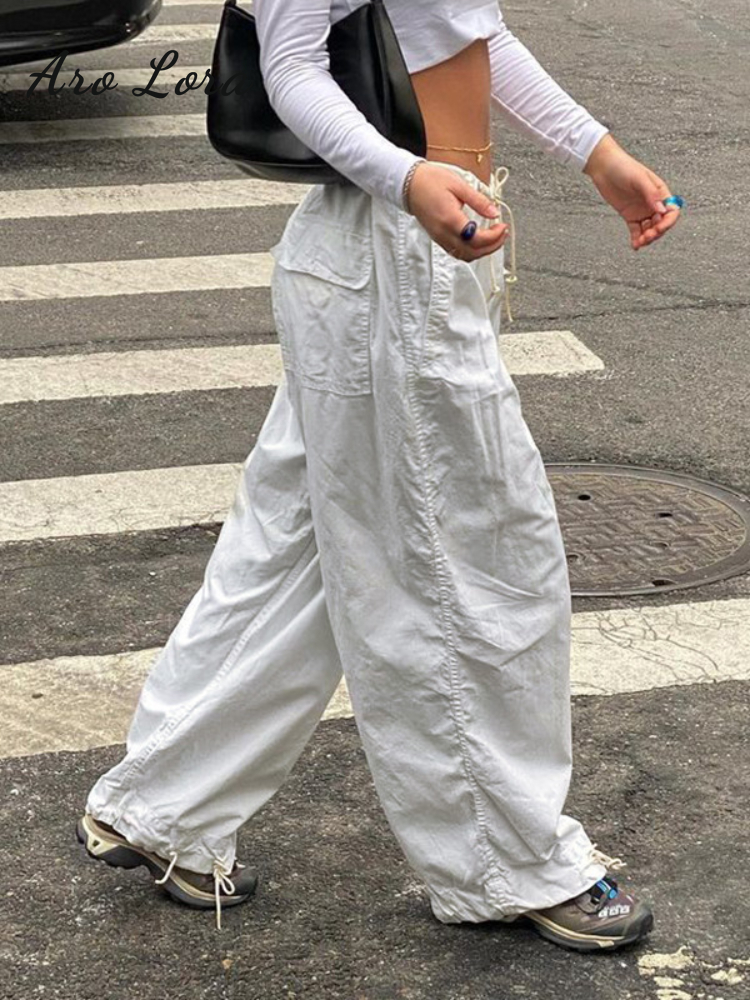 Casual Baggy Wide Leg Sweatpants White Loose Low Waist Streetwear Punk Cargo Pants Womens Vintage Hippie Joggers Trousers Y2K