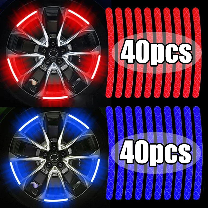 40/20pcs Car Wheel Tire Hub Reflective Strips Car Motor Tyre new High Reflective Night Warning Safety 2025 Driving Reflector Sticker