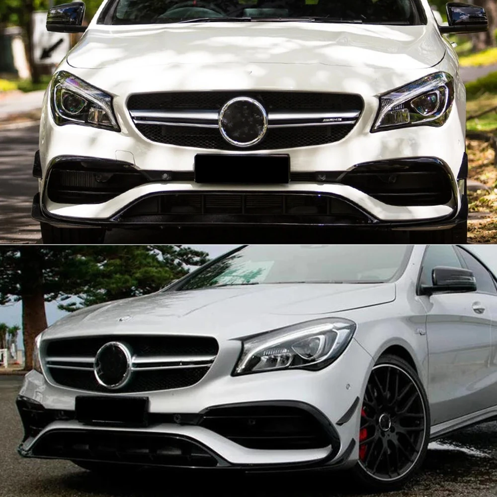 Front Bumper Lip Splitter Canard Trim For Mercedes Benz CLA C117 CLA200/220 2016-2019 Glossy Black Spoiler Air Vent Hood Grille
