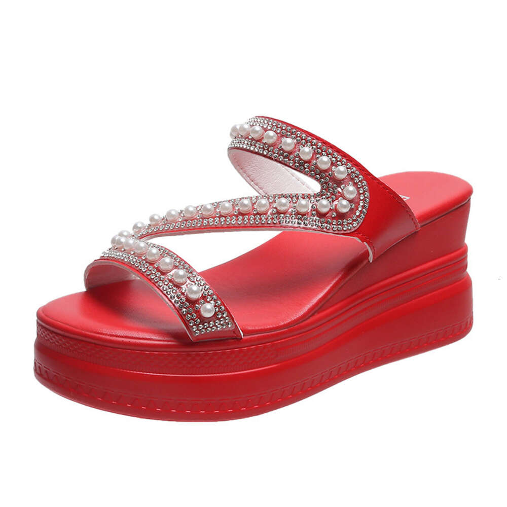 Summer Matsu Cake for Women 2024 New Outwear: Mesh Red and Pearl Slope with Women's Slippers Instagram Trendy ddmythur