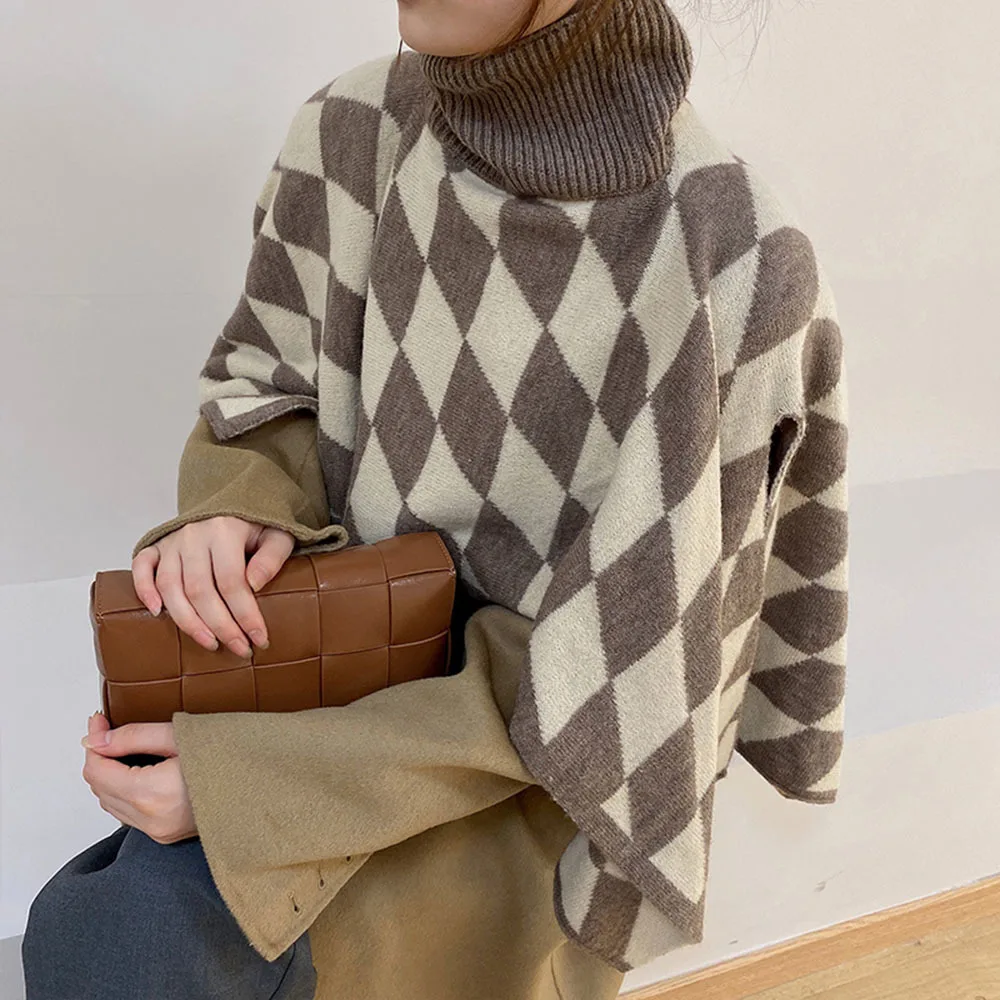 Turtleneck Autumn Winter Warm Knitted Poncho Pullover Split ddmysmile Irregular Shawl Sweater Cape Ladies Elegant Knitwear Bat Sleeve Tops Smile