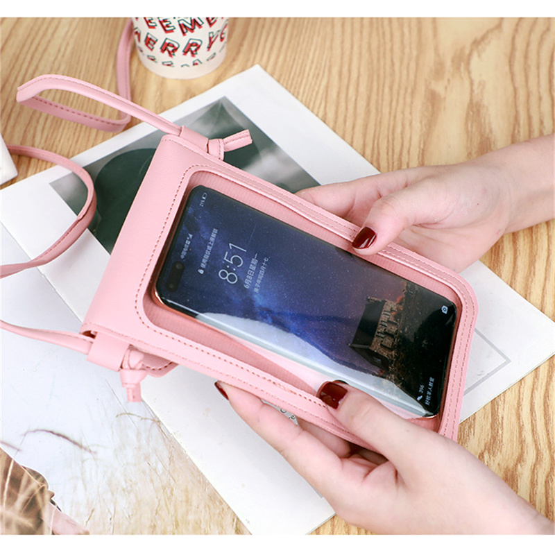 Women Cell Phone Bag Shoulder Transparent Card Holders Girl Handbag Ladies PU Leather Clutch Wallets Purse