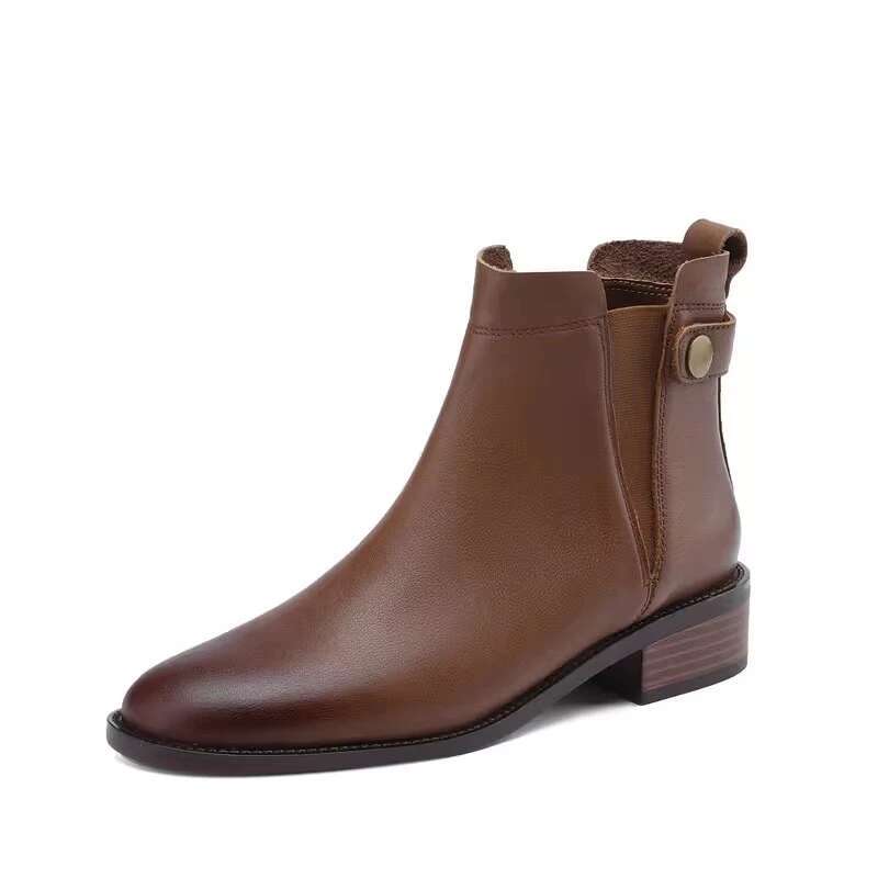 English Style Short Boots for Women 2025 New Thick Heeled Soft Leather Chelsea Boots Spring Autumn Ankle Boot French Office Shoe