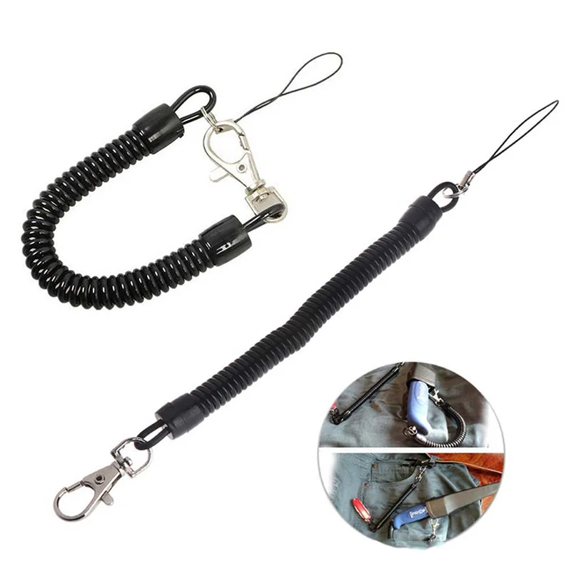 4PCS Tactical Retractable Spring Elastic Rope Security Gear Anti-lost Phone Keychain Portable Fishing Lanyards Outdoor Multitool