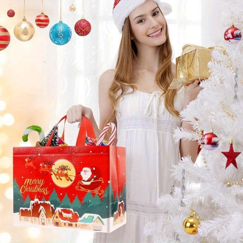 Christmas Festive 8pcs Christmas Gift with Handles - Durable Non-Woven Holiday Tote Bags for Party Favors & Presents