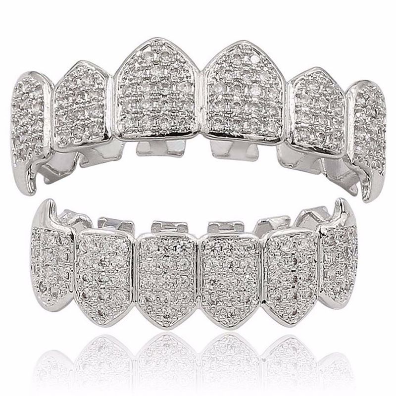 Silver Plated Top & Bottom Grillz Mouth Teeth Grills High Quality, Silver-color