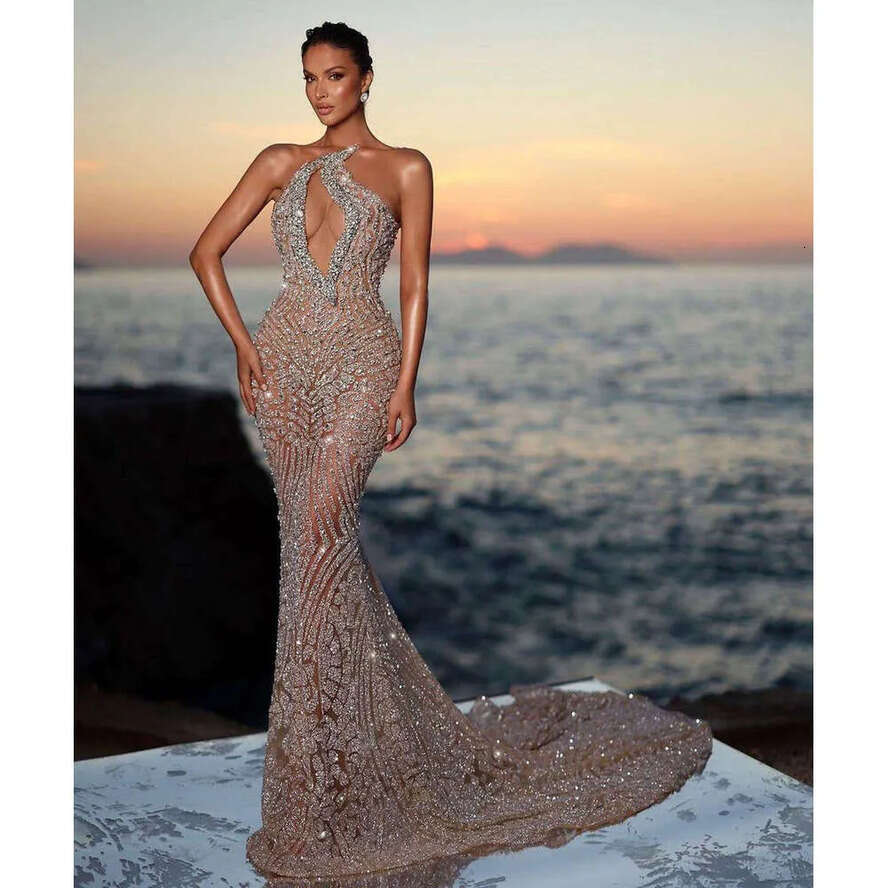 Evening Sparkg Dresses Mermaid Rhies Crystals Sequined Backless Prom Gown Party Dress Vestido De Noite Custom Made 6660311