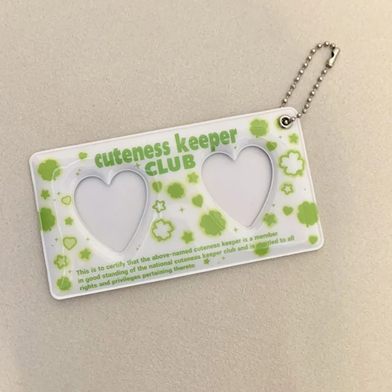 Heart Pink 1-inch Sweet Card Holder Lucky Clover Love Bean Photo Key Chain Pendant Portable ID Card Sleeve smile