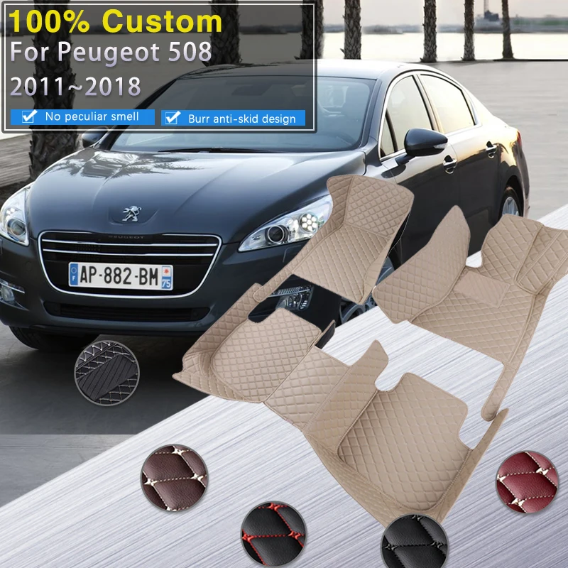 Car Floor For Mats Peugeot 508 1 2011~2018 Rug Leather Mat Carpets Durable Anti Dirt Pad Interior Parts Car Accessories smile
