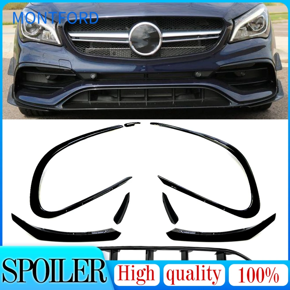 Front Bumper Lip Splitter Canard Trim For Mercedes Benz CLA C117 CLA200/220 2016-2019 Glossy Black Spoiler Air Vent Hood Grille