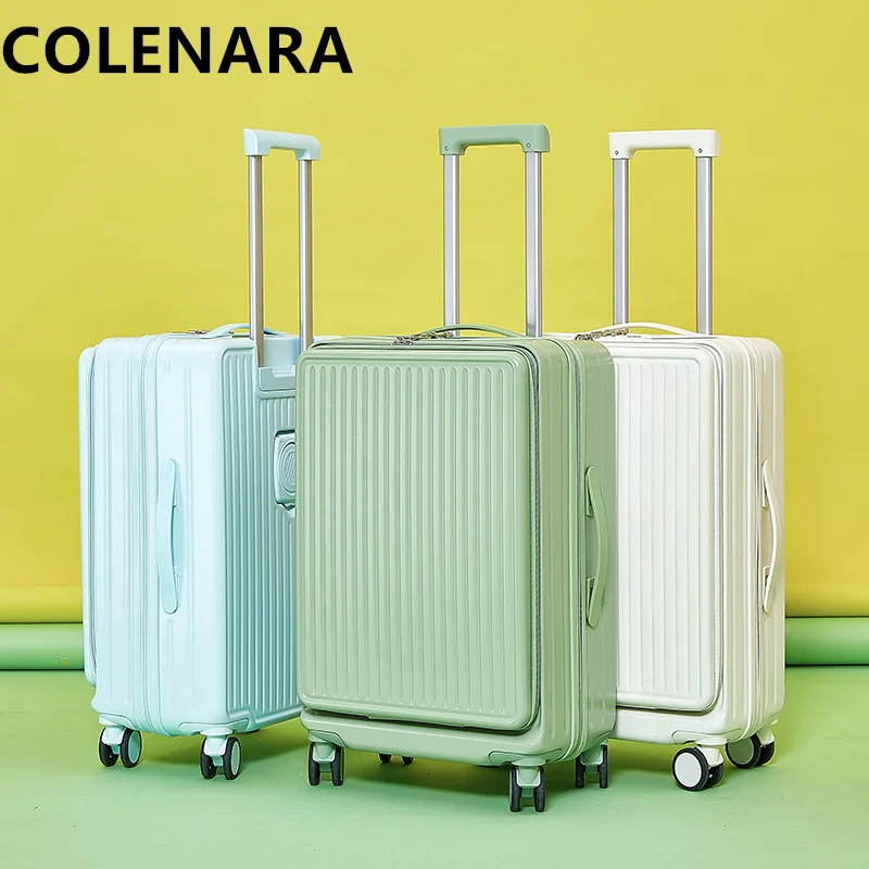 COLENARA 20"22Inch Cabin Suitcase Front Opening USB Charging PC Boarding Case 24"26"28 Inch with Cup Holder Trolley Case Luggage