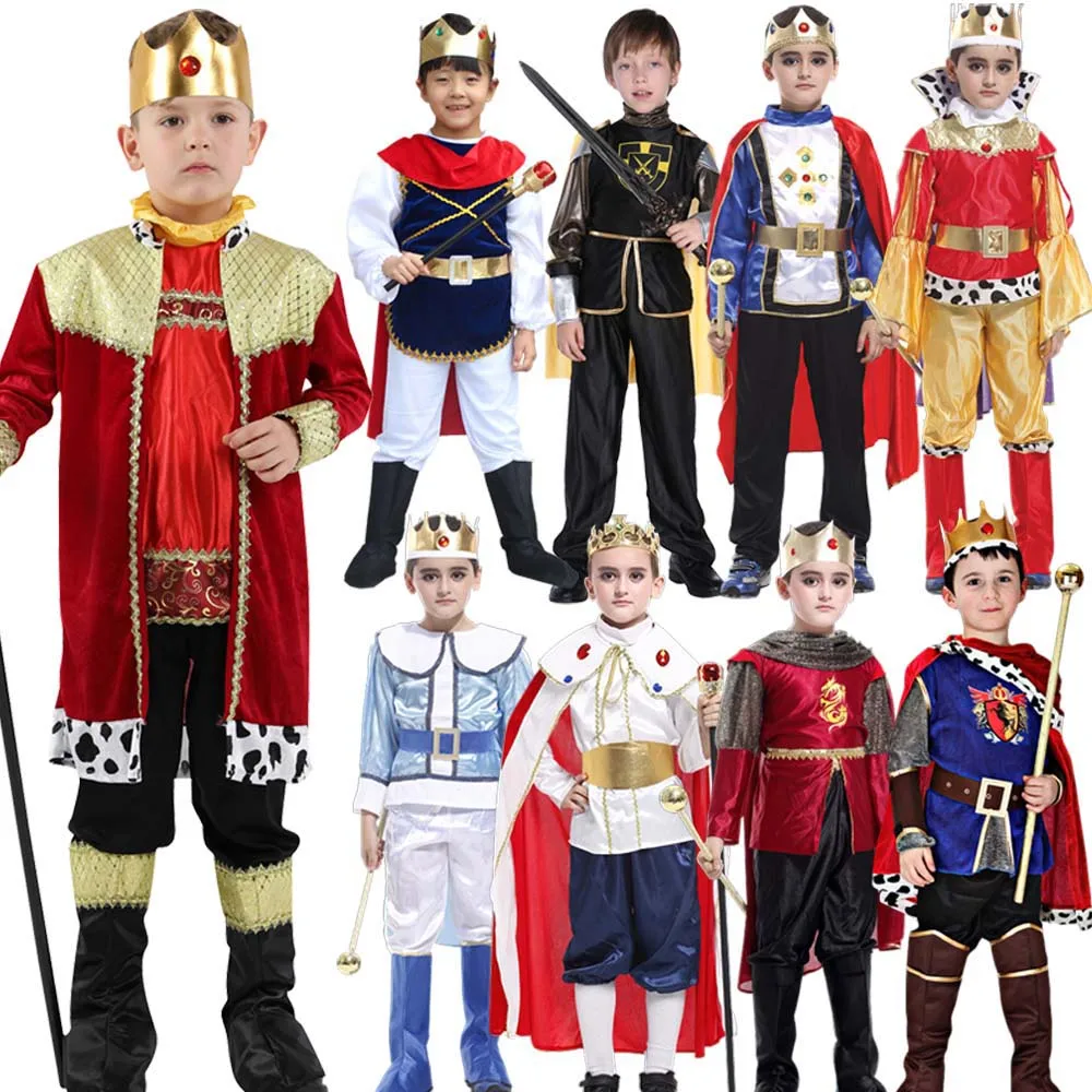The King Purim Halloween Prince With Crown Costume For ddmysmile Boys Girl Kids Children Fantasia Carnival Clothing Sets Smile