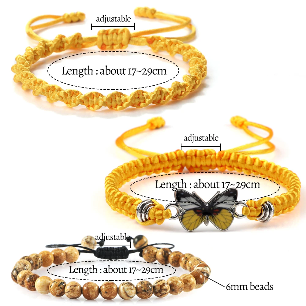 Bracelet Charm 3Pcs/Set Butterfly For Women 6Mm ddmysmile Black Lava Stone Malachite Tiger Eye Beaded Braided Bracelets & Bangles Jewelry Smile &