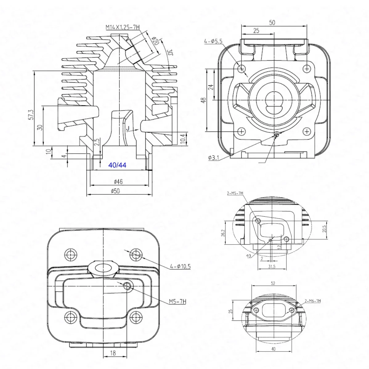40MM 44MM 40-5 44-5 Cylinder Kit 43CC 52CC 1E44F-5 44F-5 BG520 CG520 CG430 1E40F-5 Rebuled Brushcutter Trimmer Auger Parts