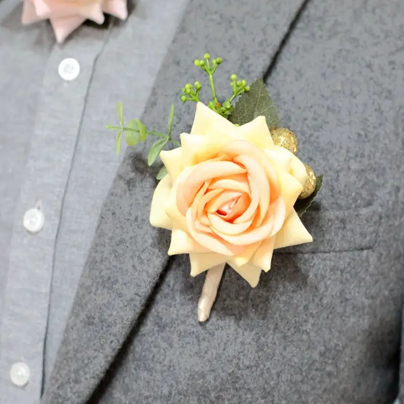 Roses Boutonniere Silk Groom Brooch Flowers Wedding Wrist Corsage Bridesmaids Prom Marriage Corsage Flowers Accessories smile