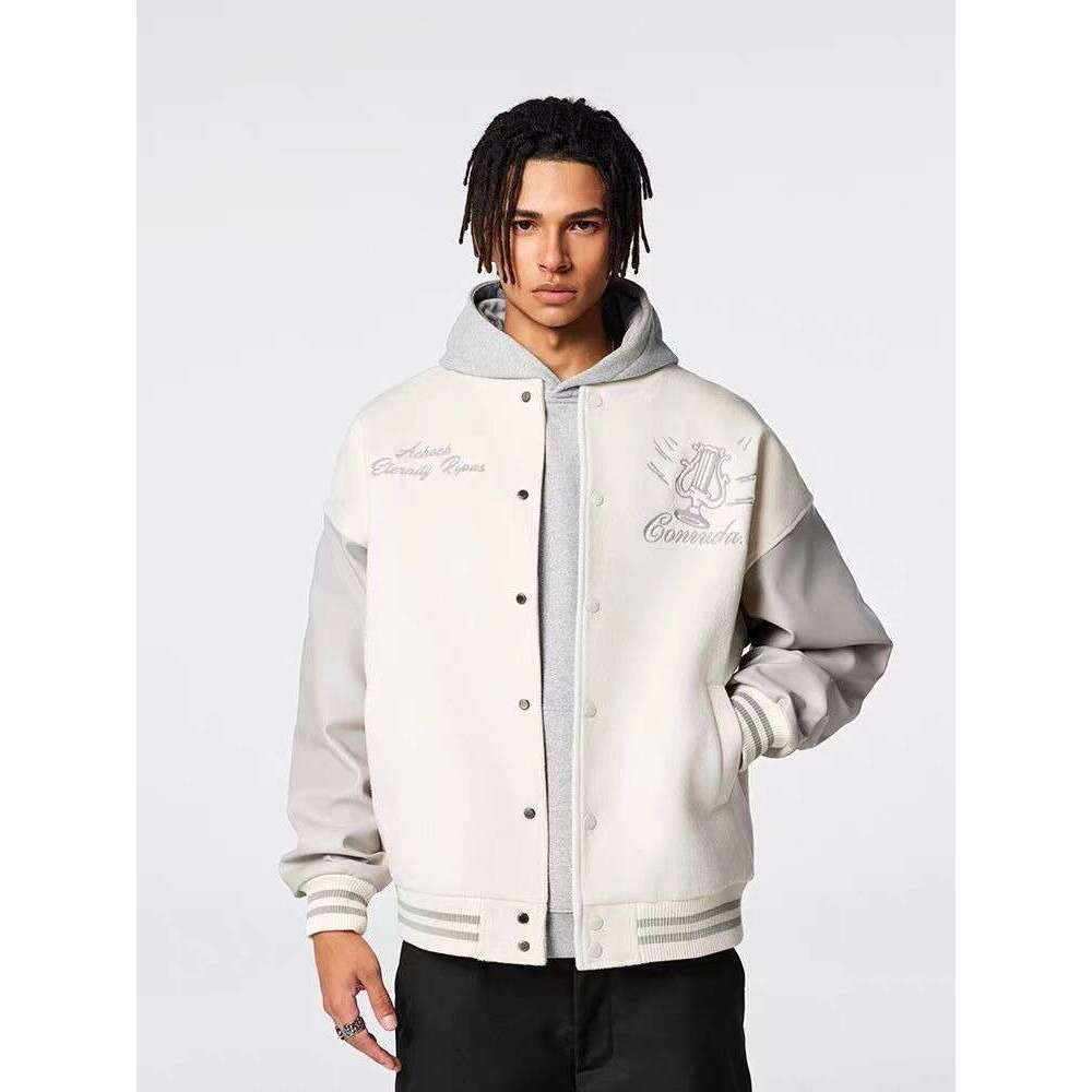 Vintage Varsity Men Oversized Collage Jackets Embroidered Spliced PU Leather Sleeves Men's Baseball Coat