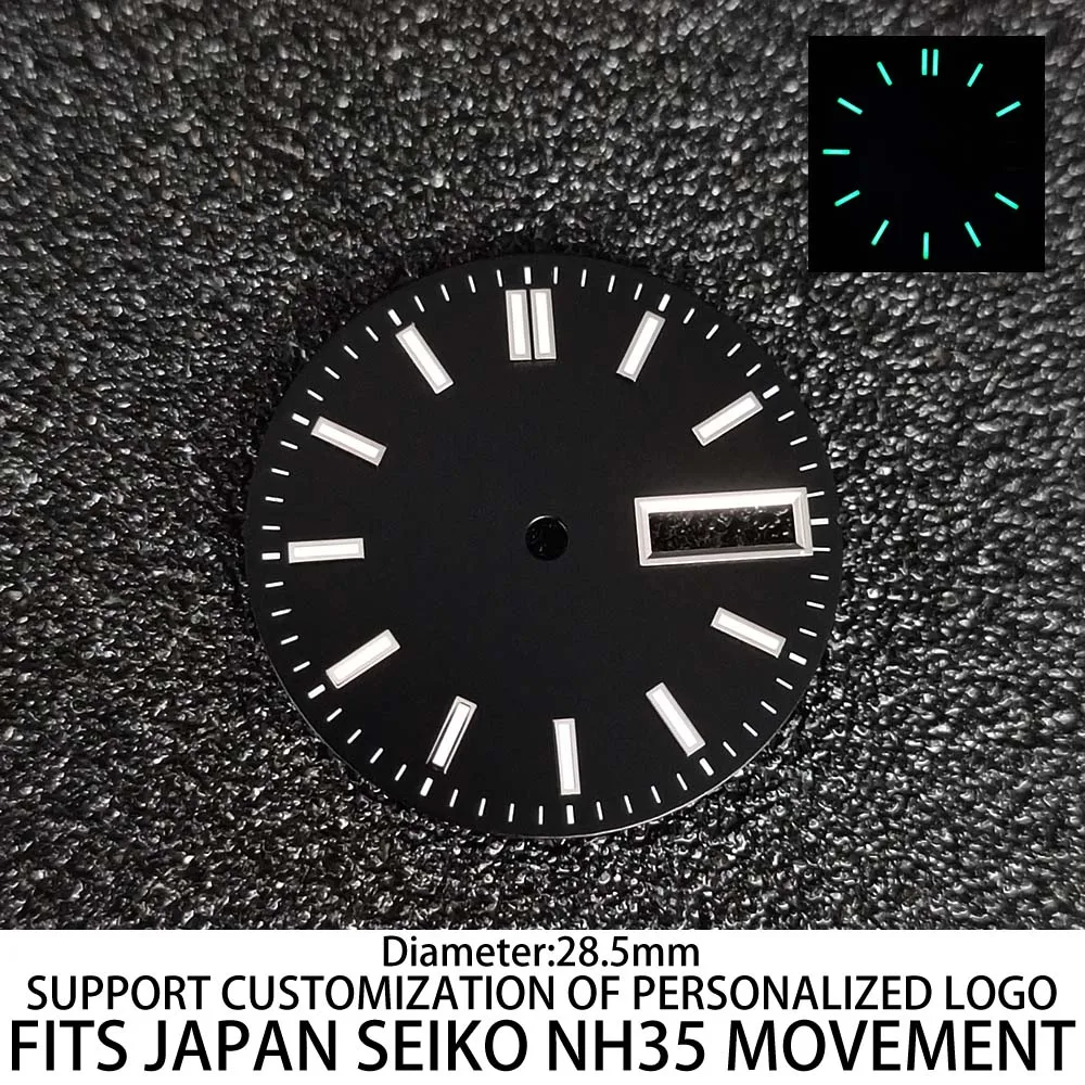 Double calendar dial with diameter of 28.5MM, green luminous dial, suitable for NH35/NH36 watch movement accessories