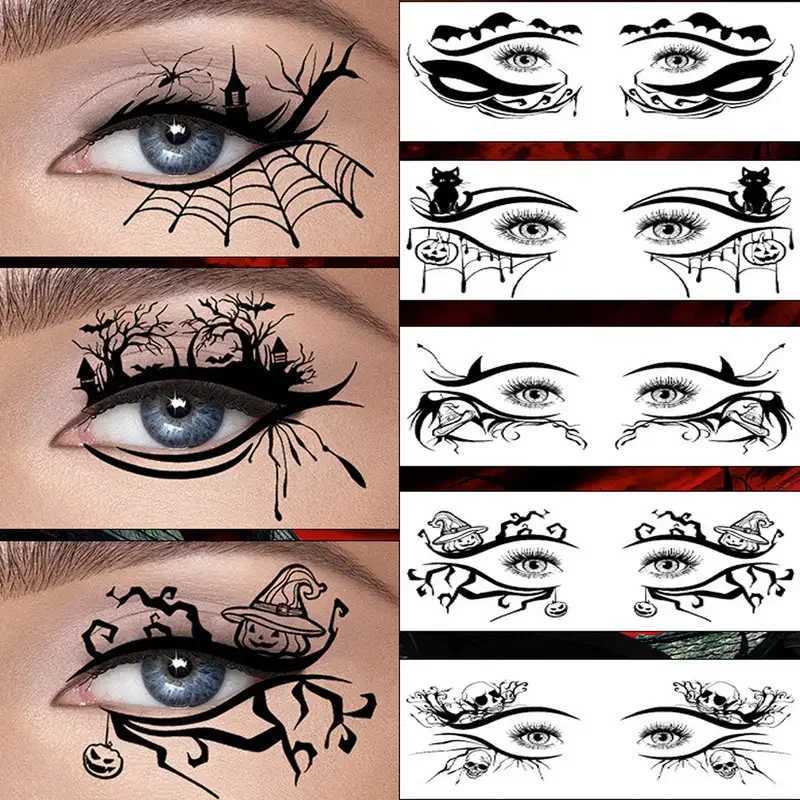 10 Halloween Removable Temporary Eye Tattoo Stickers Suitable for Realistic Tattoos Waterproof and Sweatproof Halloween Makeup W241109