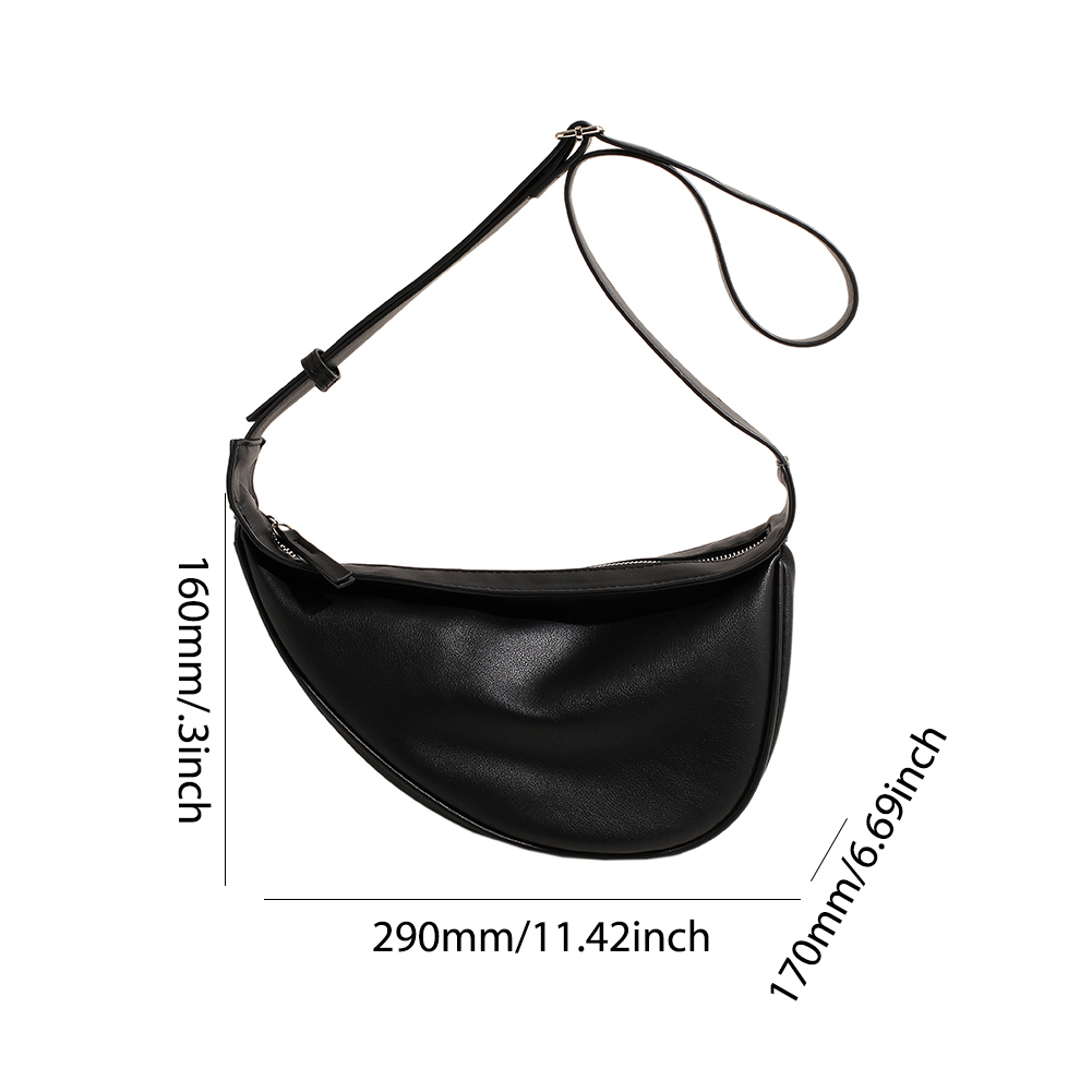 Women Crescent Shoulder Bag PU Leather Retro Underarm Bag Zipper Closure Solid Color Daily Bag for Ladies