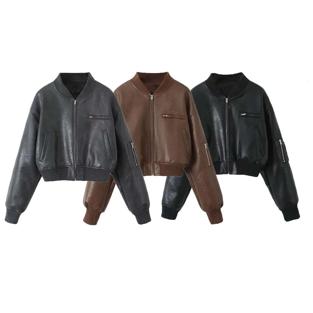 shanshi leather jacket women American Zipper Jacket for Women 2024 Winter New Collection with Cotton Warmth, Loose Long Sleeve PU Leather Coat, Trendy