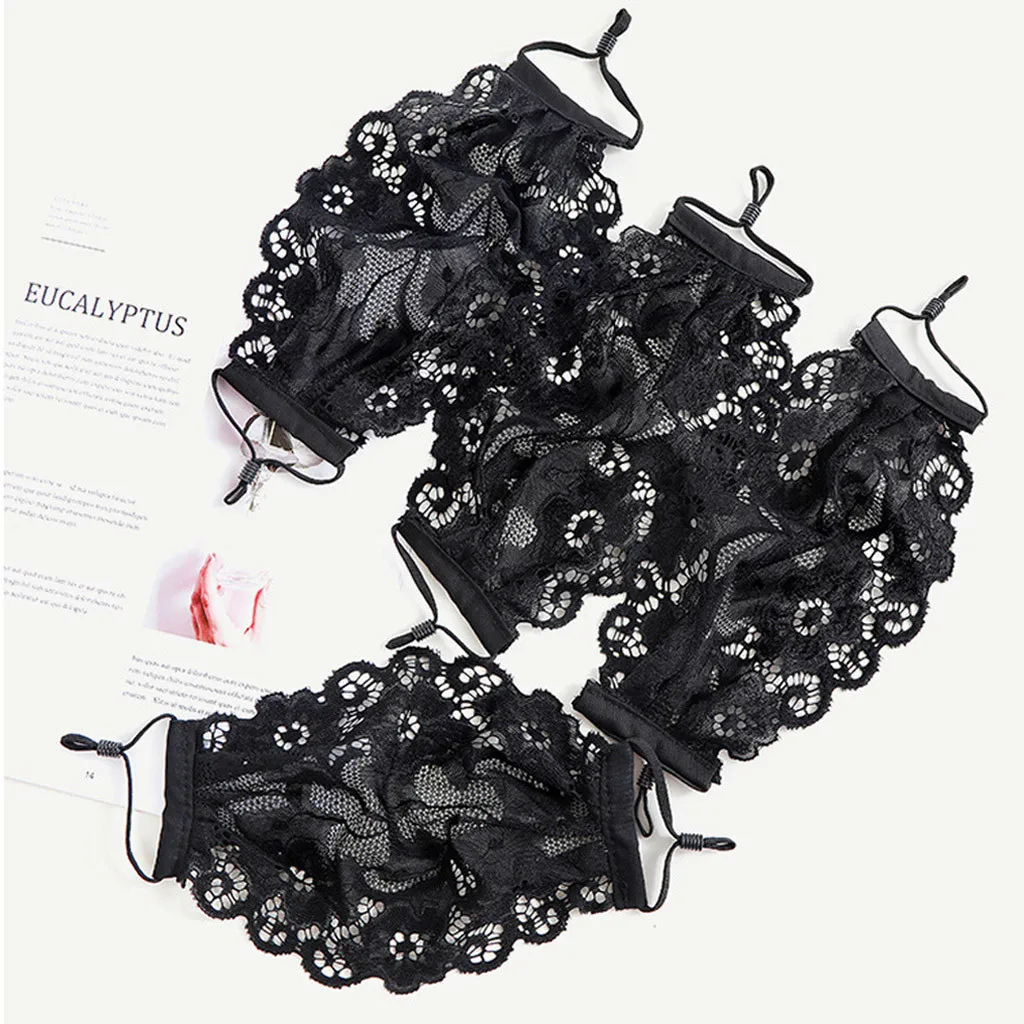 Masks Single Face Ladies Layer Black Embroidery Lace Adjustable Mesh Thin Breathable Washable Reusable Halloween Cosplay Mask smile