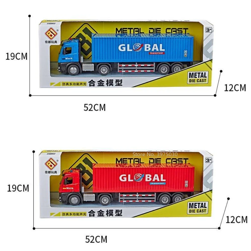 1/18 Container Transport Truck Model Toy Alloy Diecast Scale Car with Sound Light Door Can Be Opened Decorations for Boys Gifts
