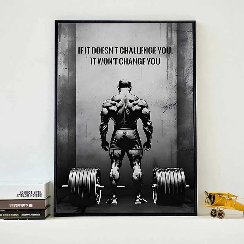 Challenge Change You Motivational Poster Modern Wall Art Black and White Canvas Painting Printing Spoer Picture for Home Gym Room Decor W241109