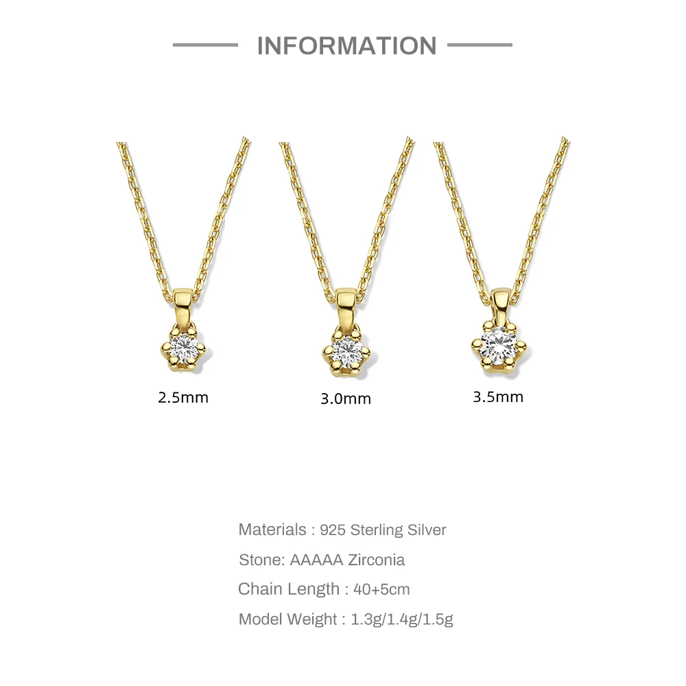 Sier ROXI Sterling S 2.5/3/3.5mm Classic Wedding Gift Single Cubic Zirconia Pendant Necklace For Bride Lover Neck Chain smile