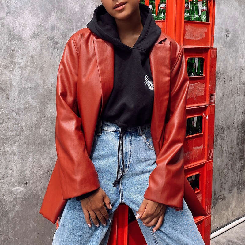 shanshi leather jacket women Women's Autumn/Winter New Leather Casual Warm Suit Jacket for Women
