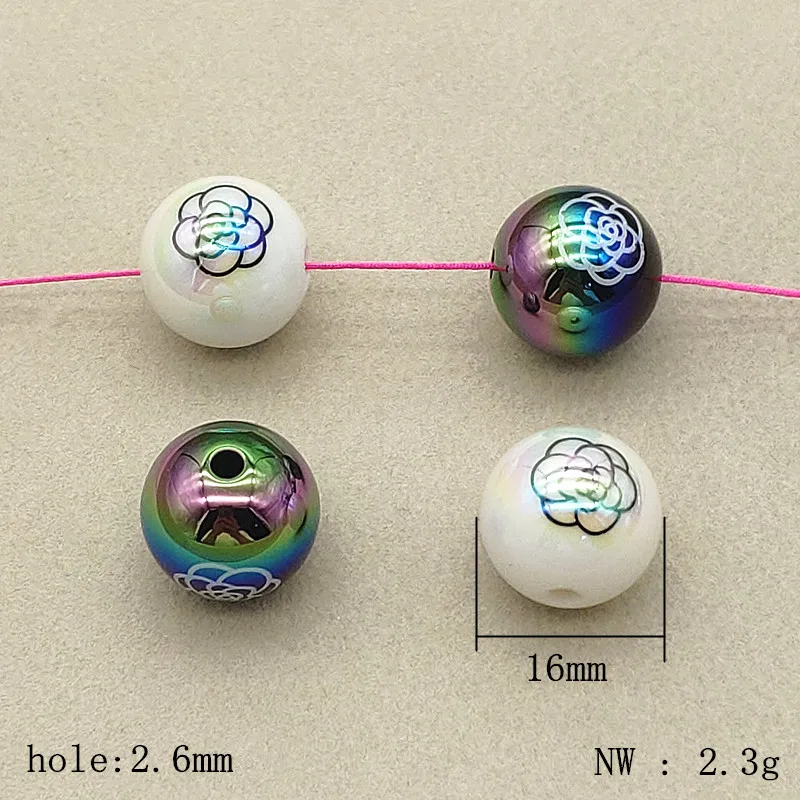 New 100pcs Arrival 16mm UV/Aurora Printing Round Beads For Handmade Earring/Necklace DIY Parts.Jewelry Findings&Components smile