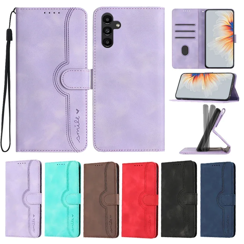 Card Solid Color Flip Slot Wallet Leather Case For Samsung Galaxy A54 A51 A34 A33 A31 A14 A13 S23 Plus S22 Ultra S21 S20 FE S10 smile