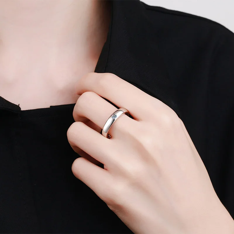Moissanite Trendy Solitaire 0.1ct Ring Women Men S Sier D Color Round Moissanite Dia Engagement Ring Pass Tester Gift smile