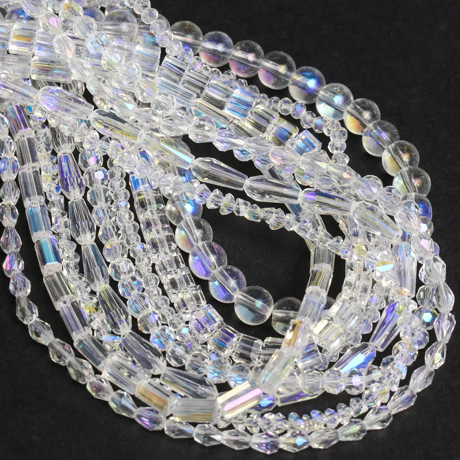 High Quality AB Clear Crystal Bead Faceted Round Cuboid Waterdrop Shape Loose Beads for Jewelry Making Bracelet Accessories 15'' 15'�