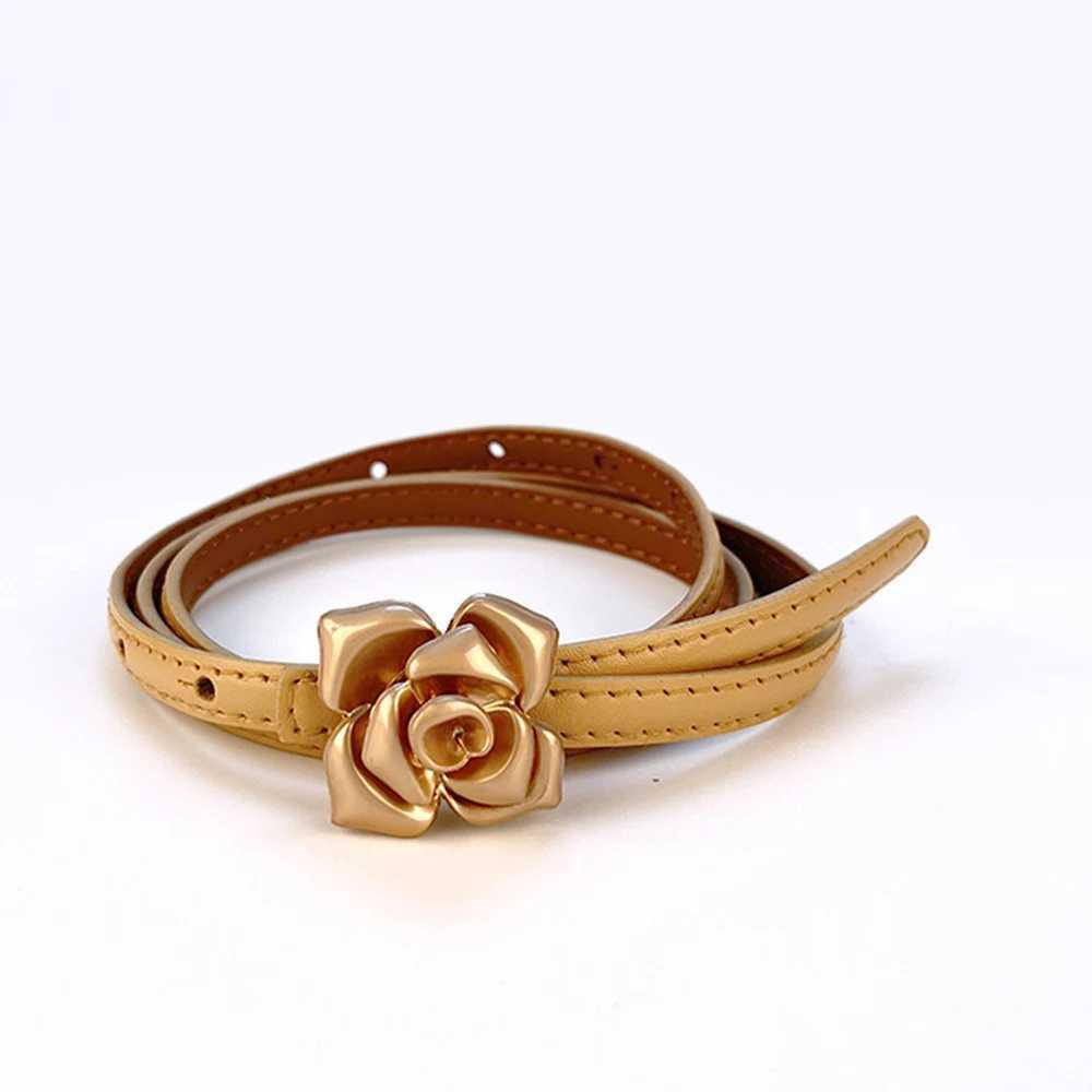 1.0cm New Unique Rose Genuine Leather Gold Belt Fashion Cowboy Flower Thin Belt Womens Jeans Dress Belt X2411091