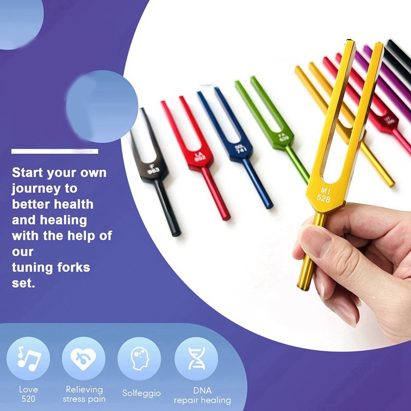 9 Piece Colorful Solfeggio Aluminum Alloy Tuning Forks Therapy Tuning Forks Speech Therapy