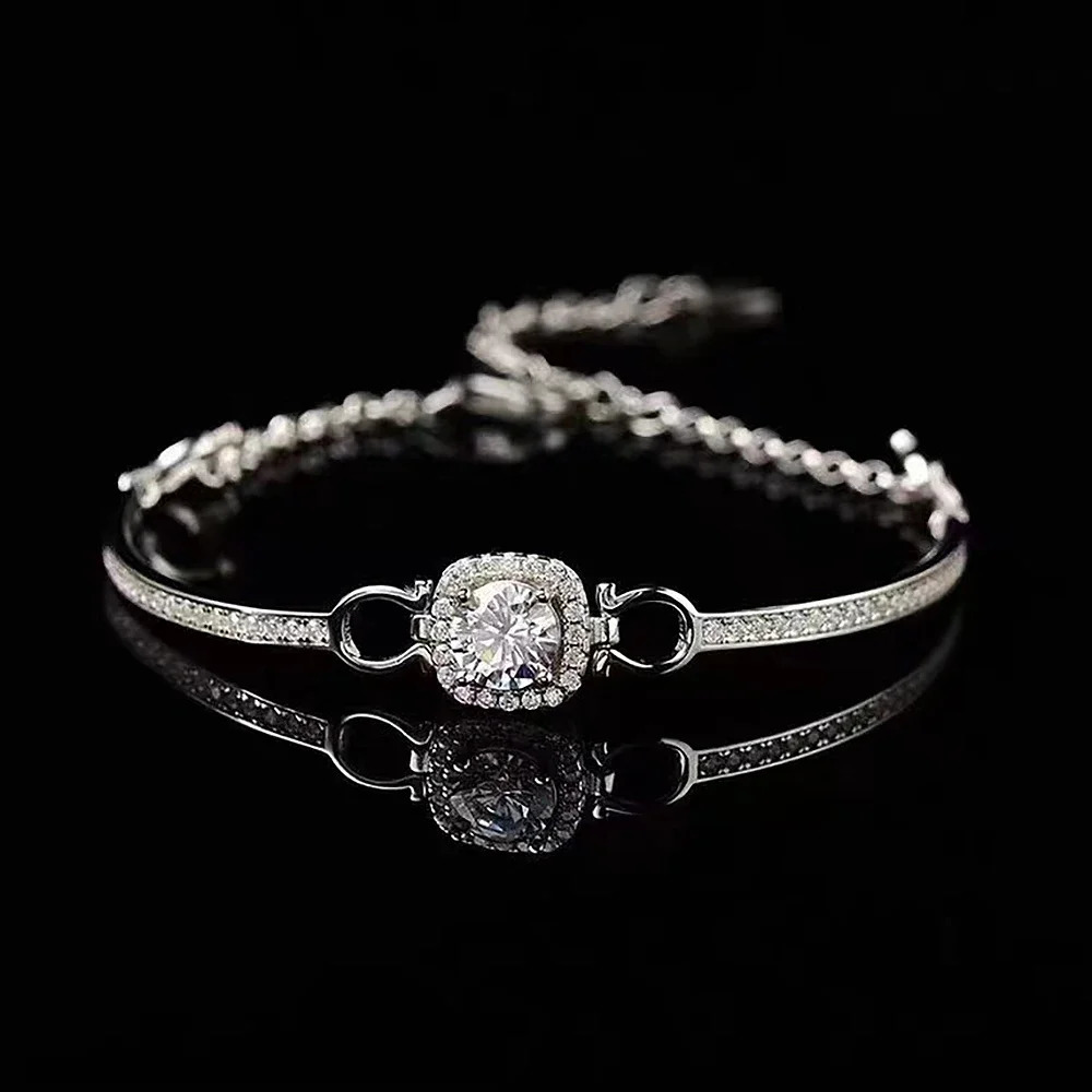 1/2 Halo Diamond Bracelet Gra 100% 925 Silver Round Square Sunflower shaped Bracelet Womens Bracelet 241108