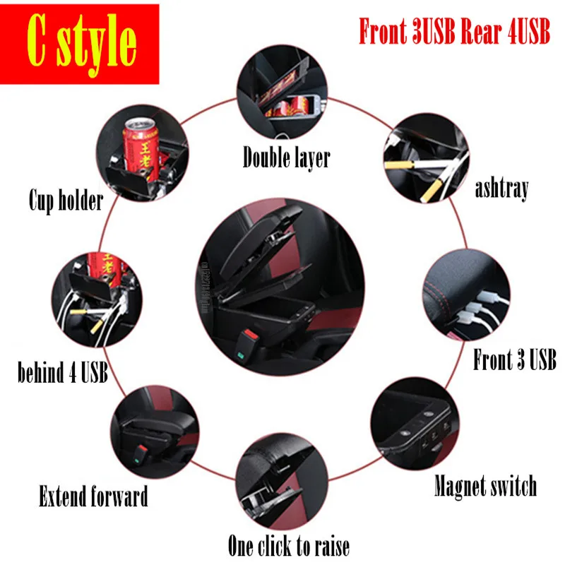 For Opel corsa armrest box central Store content Storage box with USB LED interface 2020
