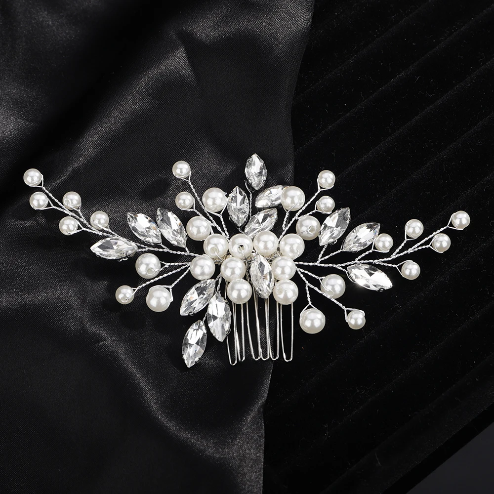 Rhinestone Wedding Hair Trendy Comb Sier Gold Pearl Bridal Headpiece Bride Party Head Accessories Jewelry Handmade Women Tiara smile