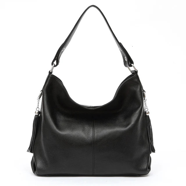 Casual Women's Tassel Versatile Large Capacity Hobo Bag Made Of Soft Cow Leather Black Grey Designer Satchel Genuine Leather Zipper Style BagVoya