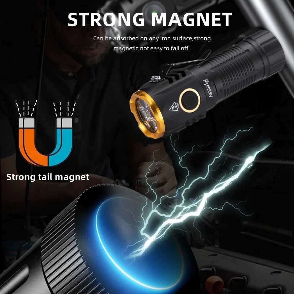 4x Led High Bright Small Flashlight USB Rechargeable Portable Tail Magnet Torch Outdoor Hiking Camping Home Work Car Repai light M251117