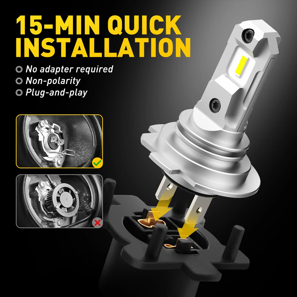 AUXITO 2Pcs H7 LED Headlight Super Bright Mini H3 H1 LED Bulbs Light Head Lamp for Ford Focus 3 MK3 MK2 MK4 Kuga BMW E46 Renault